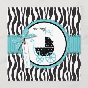 Zebra Print and Baby Carriage Baby Shower Invitation
