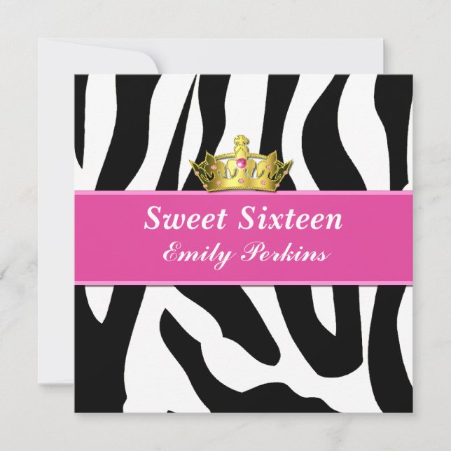 Zebra Print and Crown Sweet Sixteen Invitation (Front)