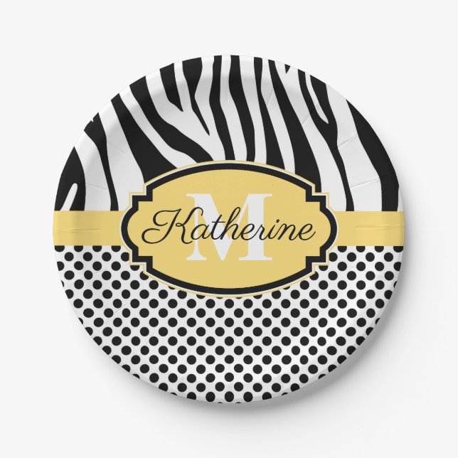 Zebra Print and Dots Pattern Paper Plate (Front)
