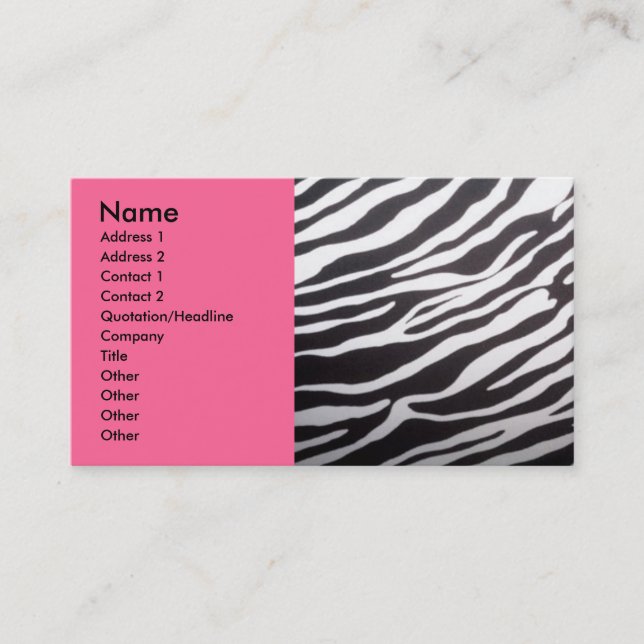 Zebra print and pink business card (Front)