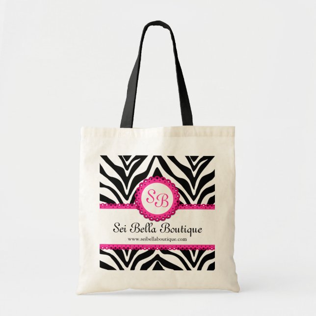 Zebra Print and Pink Lace Monogram Tote Bag (Front)