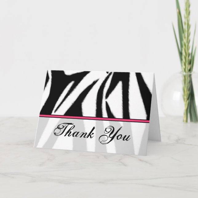 Zebra Print and Pink Thank You Card (Front)