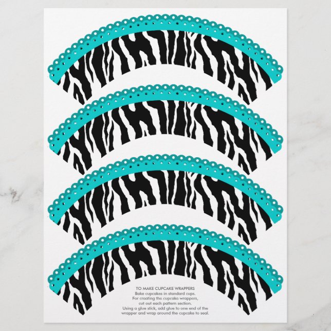 Zebra Print and Turquoise Lace Cupcake Wrappers (Front)