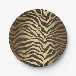 Zebra Print Animal Skin Elegant Modern Glam Gold Paper Plate