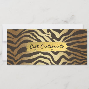 Zebra Print Animal Skin Gold Foil Gift Certificate