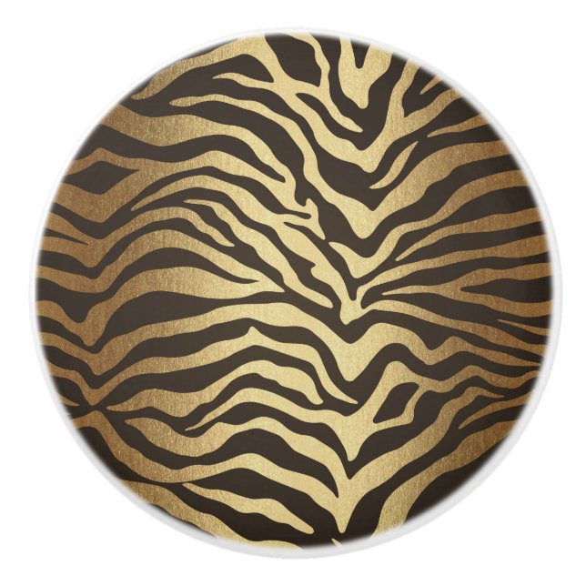 Zebra Print Animal Skin Print Modern Glam Gold Ceramic Knob (Front)