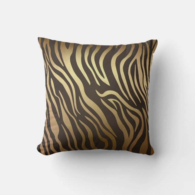 Zebra Print Animal Skin Print Modern Glam Gold Cushion (Front)