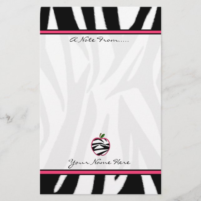 Zebra Print Apple Fashion Teacher Stationery (Front)