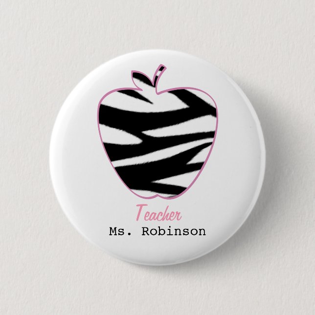 Zebra Print Apple Teacher 6 Cm Round Badge (Front)