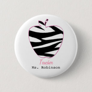 Zebra Print Apple Teacher 6 Cm Round Badge