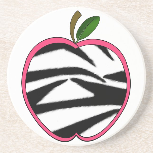 Zebra Print Apple Teacher Coaster (Front)