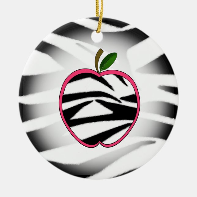 Zebra Print Apple Teacher Ornament (Front)
