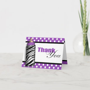 Zebra Print Baby Bottle Purple Thank You Cards