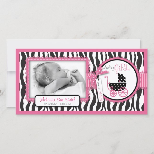 Zebra Print & Baby Carriage Announcement (Front)