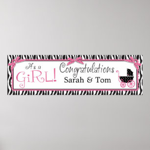 Zebra Print & Baby Carriage Baby Shower Banner
