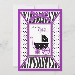 Zebra Print & Baby Carriage Baby Shower Invitation