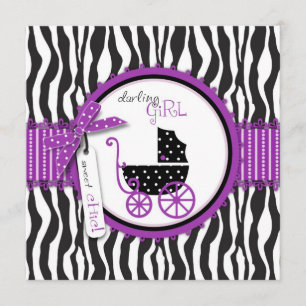 Zebra Print & Baby Carriage Baby Shower Invitation