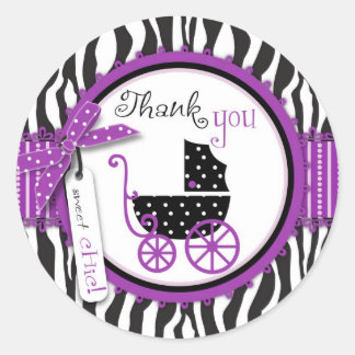 Zebra Print & Baby Carriage Thank You Classic Round Sticker
