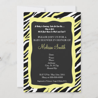 Zebra Print Baby Shower Invitation - Yellow
