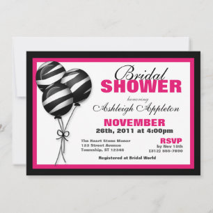 Zebra Print Balloons Fuchsia Bridal Shower Invitation