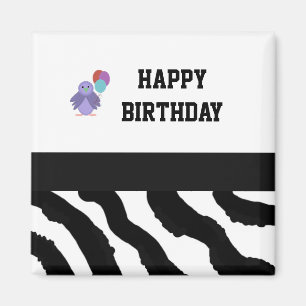 Zebra Print Bird and Birthday Balloons Magnet