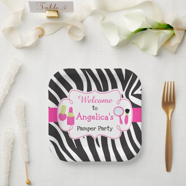 Zebra print birthday Pamper Party Paper Plate (Wedding)