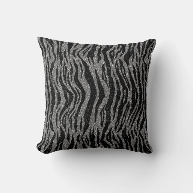 Zebra Print Black and Grey Silver Cushion (Front)