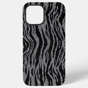 Zebra Print Black and Grey Silver iPhone 12 Pro Max Case
