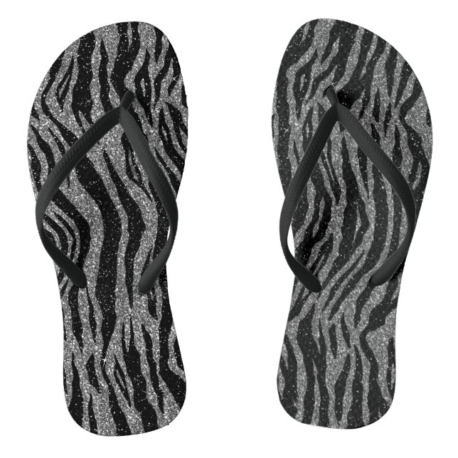 Zebra Print Black and Grey Silver Jandals (Footbed)