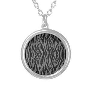 Zebra Print Black and Grey Silver Silver Plated Necklace