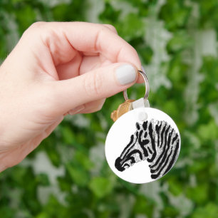 Zebra Print Black and White Stripes Key Ring