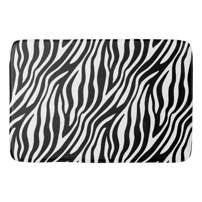 Zebra Print Black And White Stripes Pattern Bath Mat (Front)