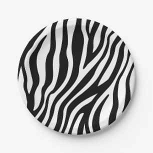 Zebra Print Black And White Stripes Pattern Paper Plate