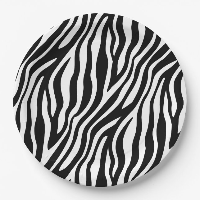 Zebra Print Black And White Stripes Pattern Paper Plate (Front)