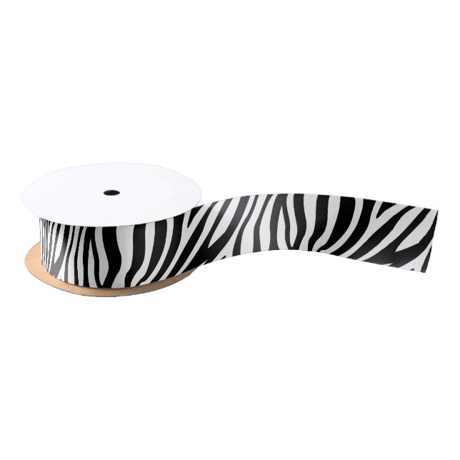 Zebra Print Black And White Stripes Pattern Satin Ribbon (Spool)
