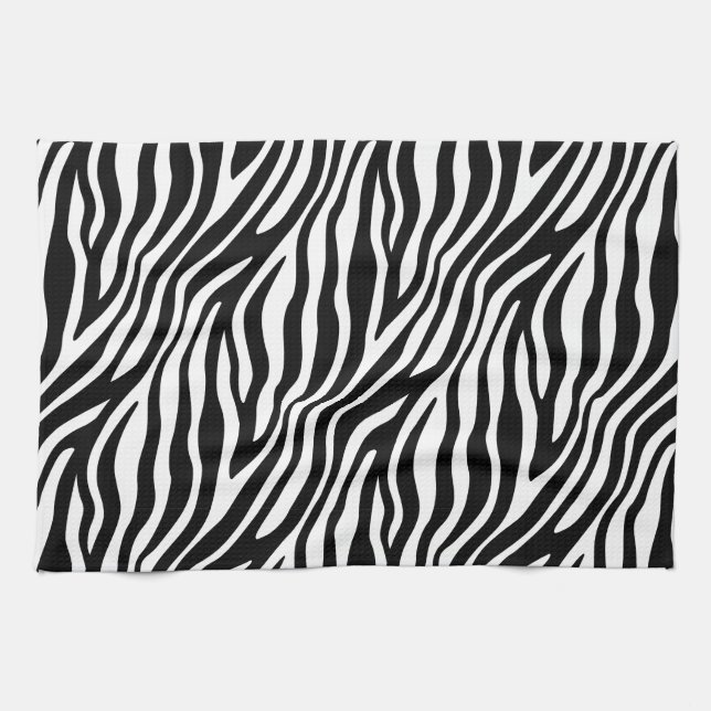 Zebra Print Black And White Stripes Pattern Tea Towel (Horizontal)