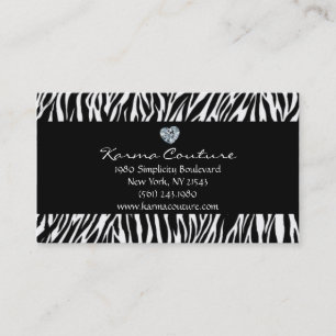 zebra print black w/ heart shaped diamond business card
