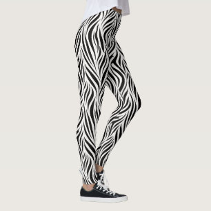 Zebra Print Black White Bold Animal Pattern Leggings