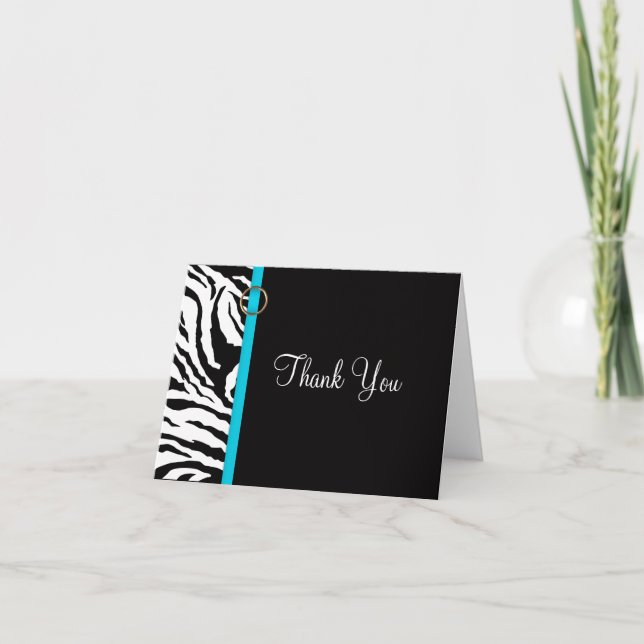 Zebra Print {Blue} Blank Thank You Card (Front)