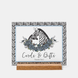 Zebra Print Blue Boy Baby Shower Cards and Gifts Acrylic Sign
