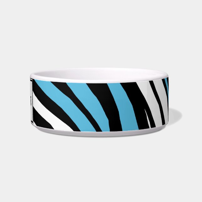 Zebra Print Blue Mix Personalised Cat Bowl (Right)