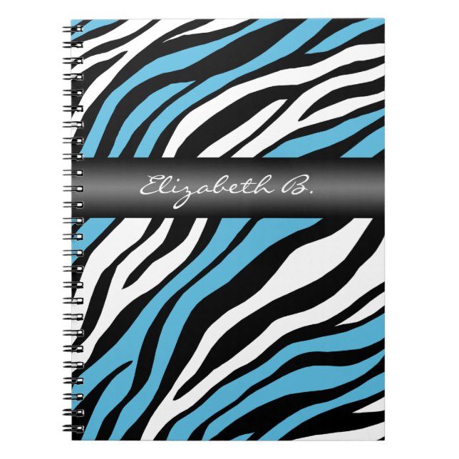 Zebra Print Blue Mix Personalised Notebook (Front)
