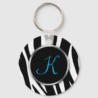 Zebra Print : Blue Monogram : Keychain