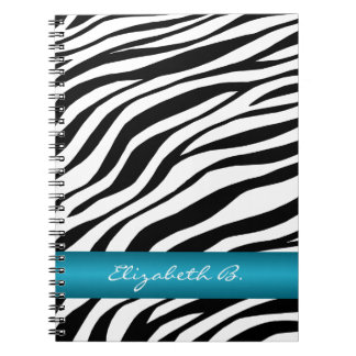 Zebra Print Blue Stripe Personalised Notebook