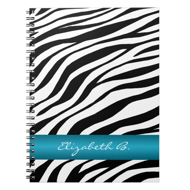 Zebra Print Blue Stripe Personalised Notebook (Front)