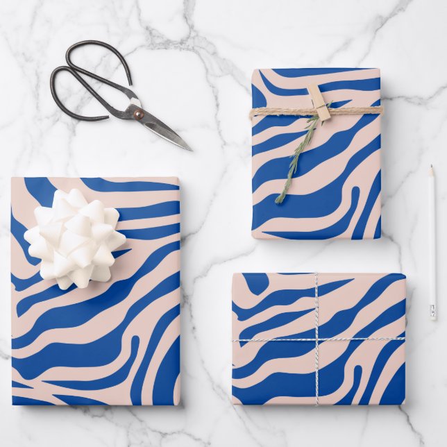 Zebra Print Blue Zebra Stripes Animal Print Wrapping Paper Sheet (Front)