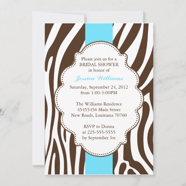 Zebra Print Bridal Shower Invitation (Front)