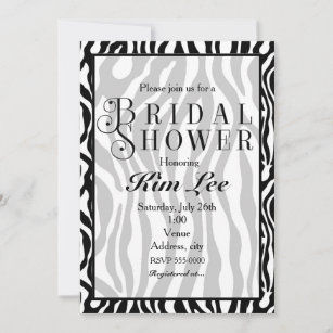 Zebra Print Bridal Shower Typography Invitation