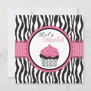 Zebra Print & Cupcake Baby Shower Invitation