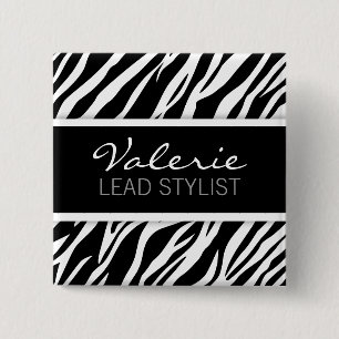 Zebra Print (Custom) Hair Salon Name Badge Pin